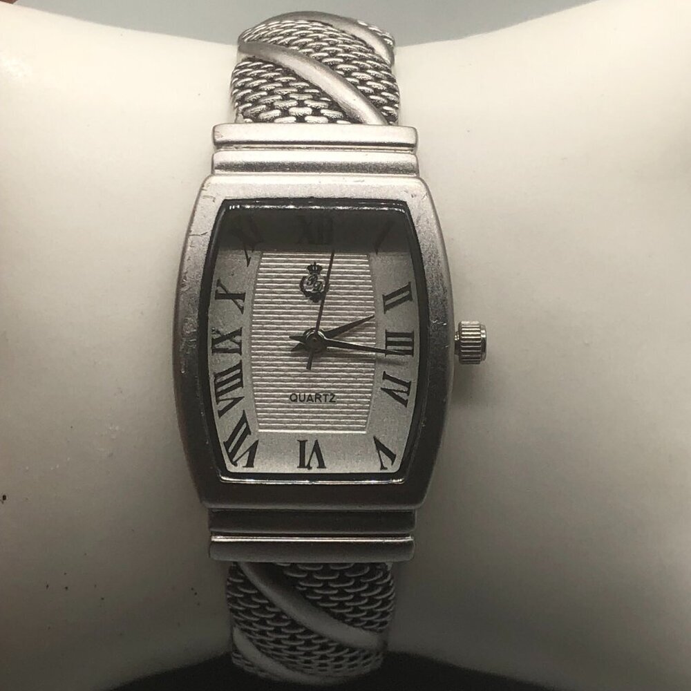 3/$30 Premier Designs Watch Women Silver Cuff Roman Numerals New Battery 6.5"